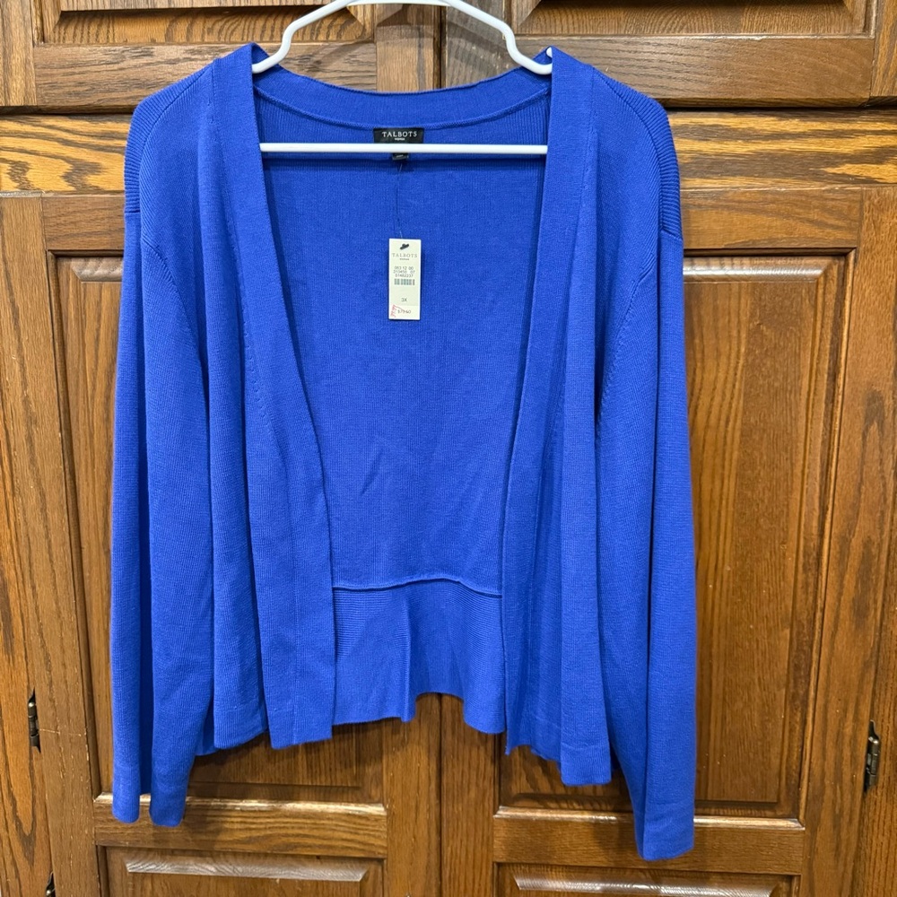 Talbots Cardigan 3X NWT Blue Sweater Thin Ruffle Back Career Office Business